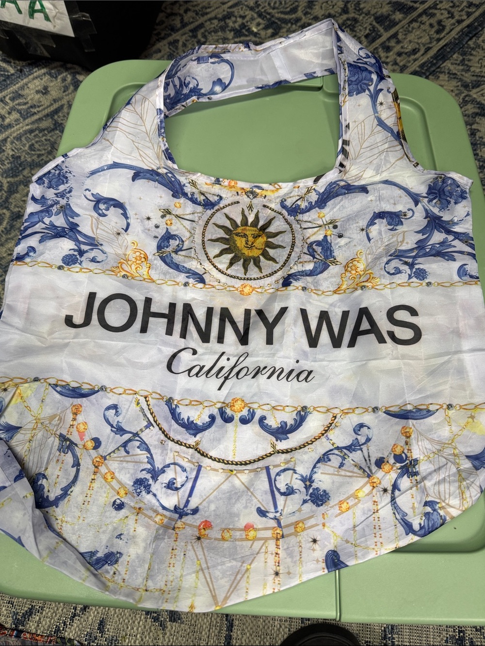NWT Johnny Was reusable packable nylon tote bag with pocket.